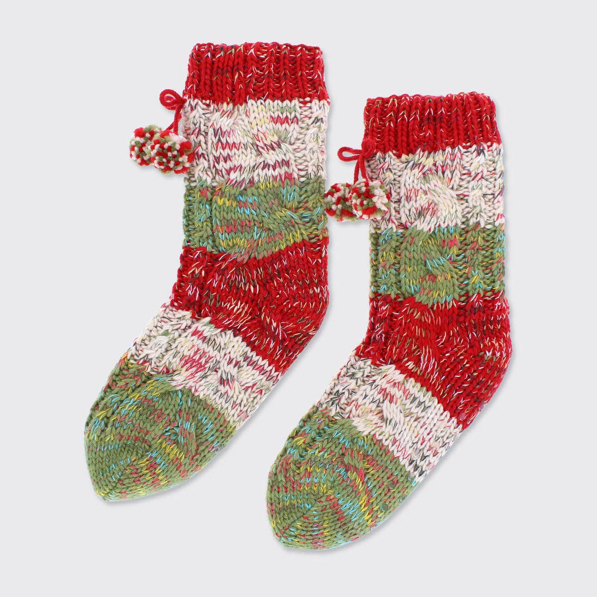 Chunky Knit Slipper Socks – Red Multi