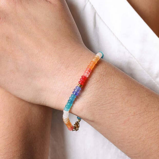 Rainbow Rondelle Stone Beaded Bracelet