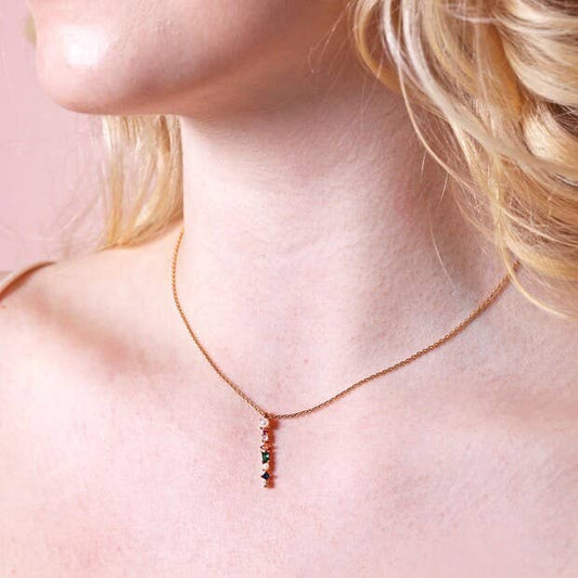 Crystal Vertical Pendant Necklace in Gold