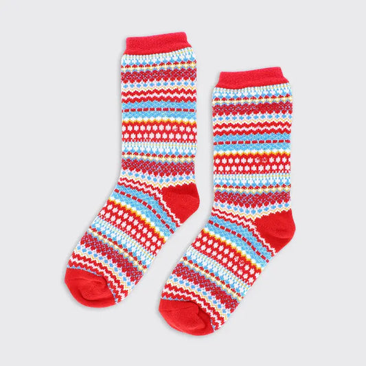 Brooke Fairisle Cabin Socks - Red