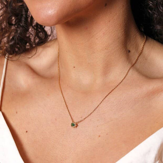 Green Crystal Pendant Necklace in Gold