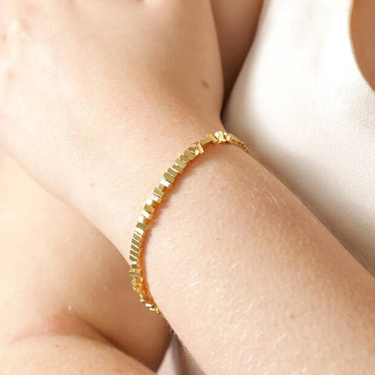 Rectangle Bead Slider Chain Bracelet in Gold