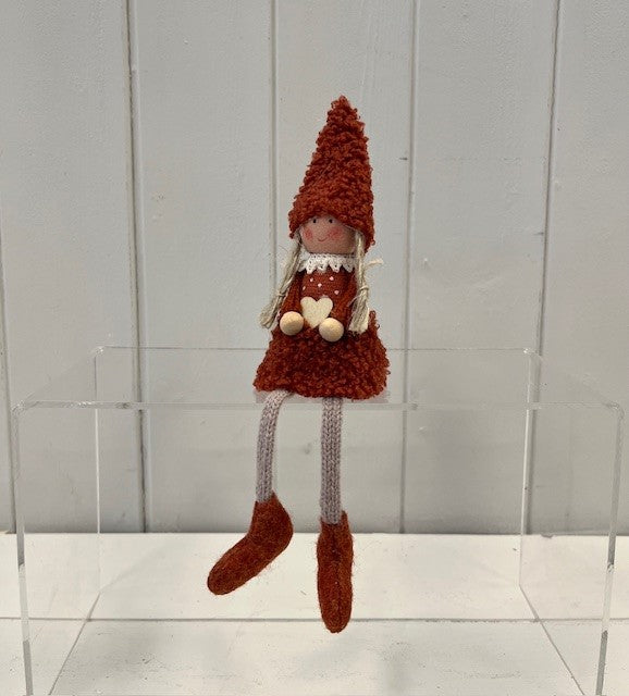 Orange Boucle Sitting Doll with Wooden Heart