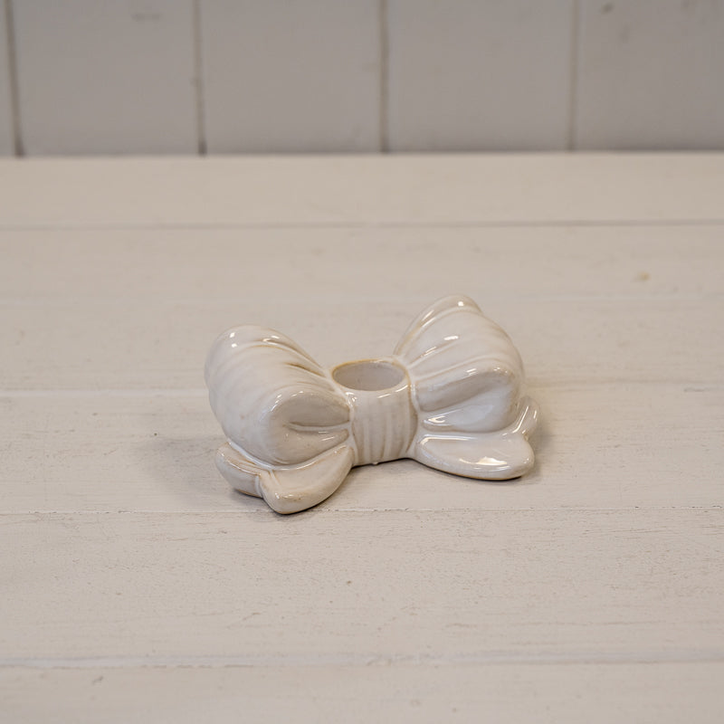 Glazed Ceramic Neat Bow Candle Holder