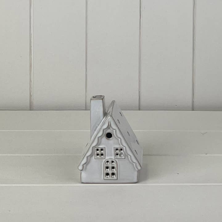 White Ceramic House Ornament with LED (8.9cm)