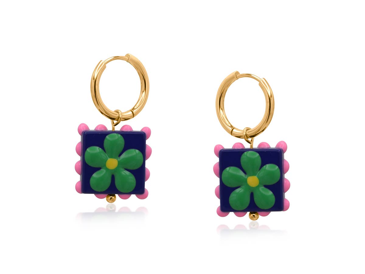 SANTA FE SQUARE FLORAL CHARM EARRINGS