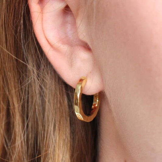Small Hammered Gold Hoop Earrings