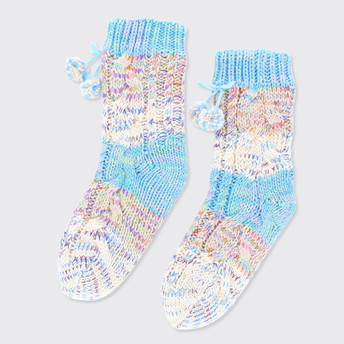 Chunky Knit Slipper Socks – Blue Multi