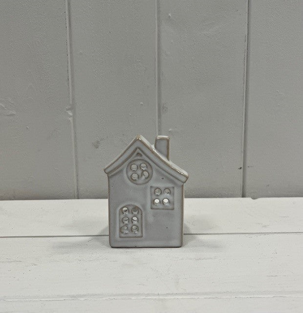 Glazed Ceramic House Tealight with Textured Detail