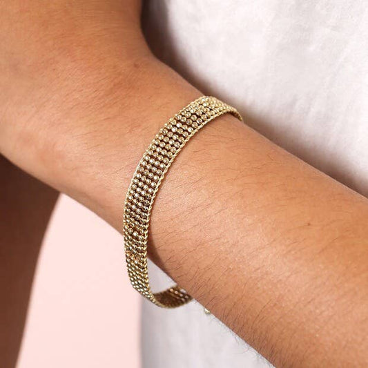Wide Beaded Band Bracelet in Gold