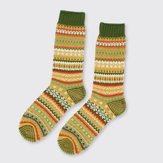 Men's Fairisle Super Soft Socks - Beige/green