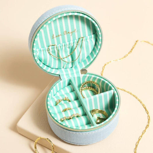 Souvenir Mini Round Jewellery Case in Sky Blue