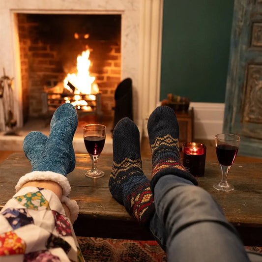 Men's Fairisle Slipper Socks - Ochre / Green