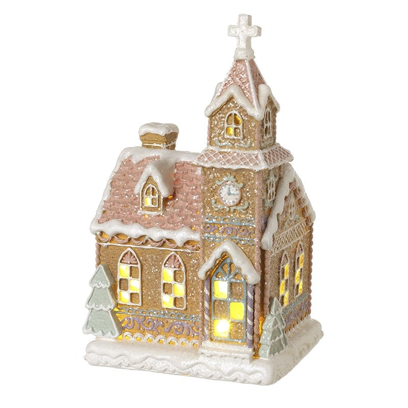 Resin Snowy Gingerbread Church Ornament