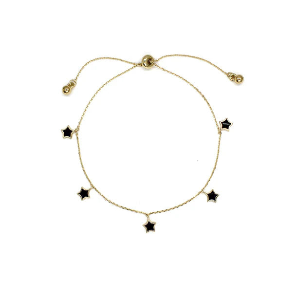 Five enamel coloured stars adjustable bracelet