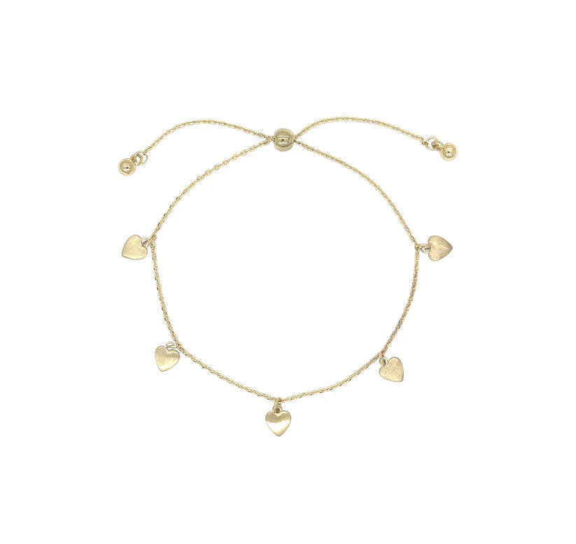 Five brushed hearts charm slider bracelet