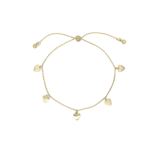 Five brushed hearts charm slider bracelet