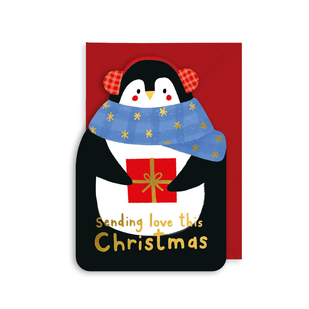 PENGUIN IN SCARF XMAS CUT-OUT CARD