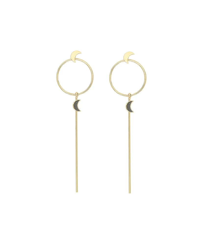 Long drop moon earrings