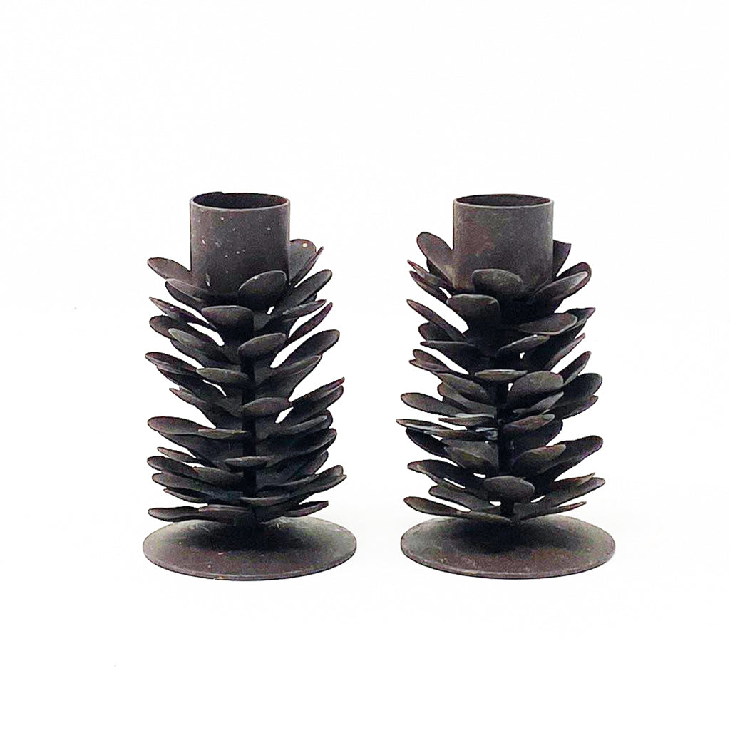 Fir Cone Candle Holder - Antique Grey