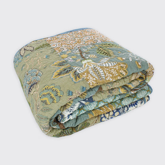 Constance Green/Blue - Patchwork Bedspread - One Size