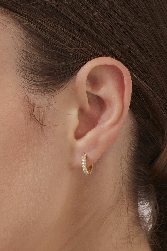 Pave Set Hoop Earrings With White Cz - Gold Plated - Np