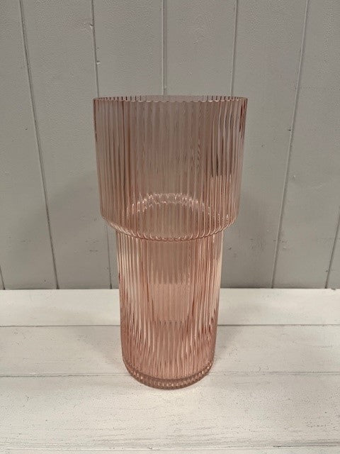 Rose Tall Glass Ribbed Vase