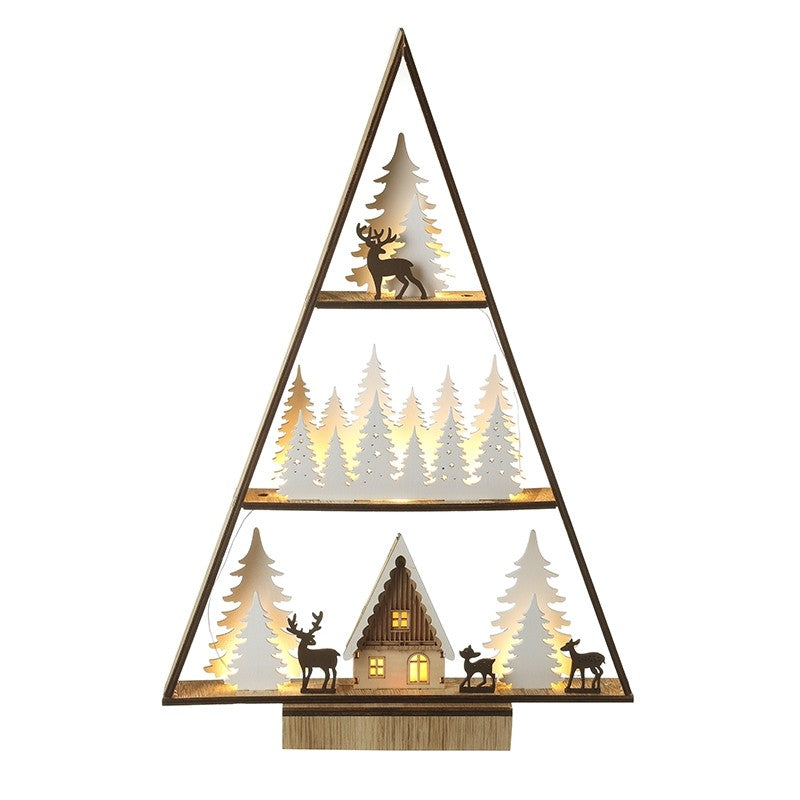 Wooden Led Christmas Tree Scene Pyramid