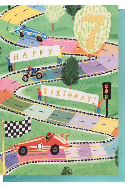 Age 7 Race cars Birthday card