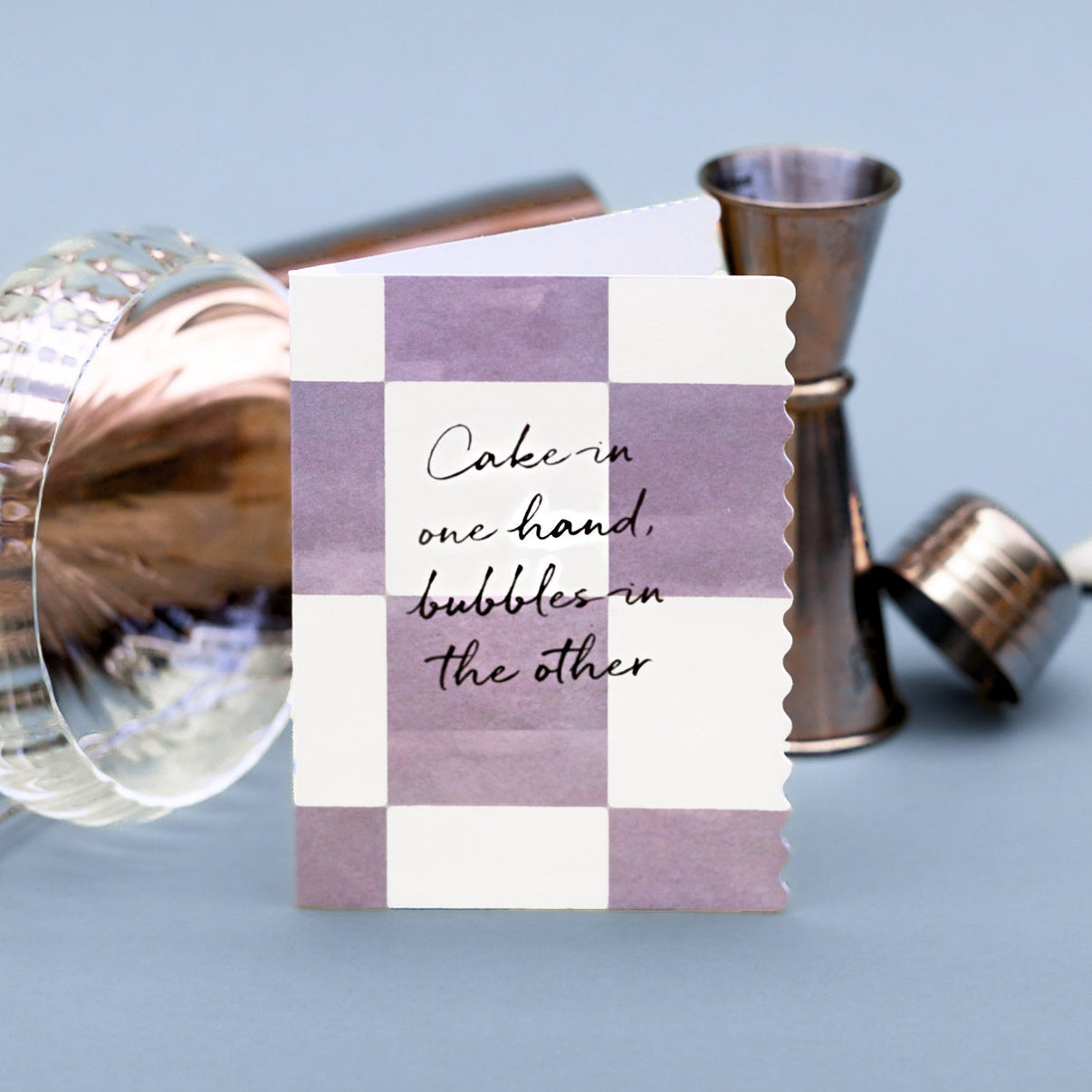 Cake in One Hand (Lavender Checkerboard) Card