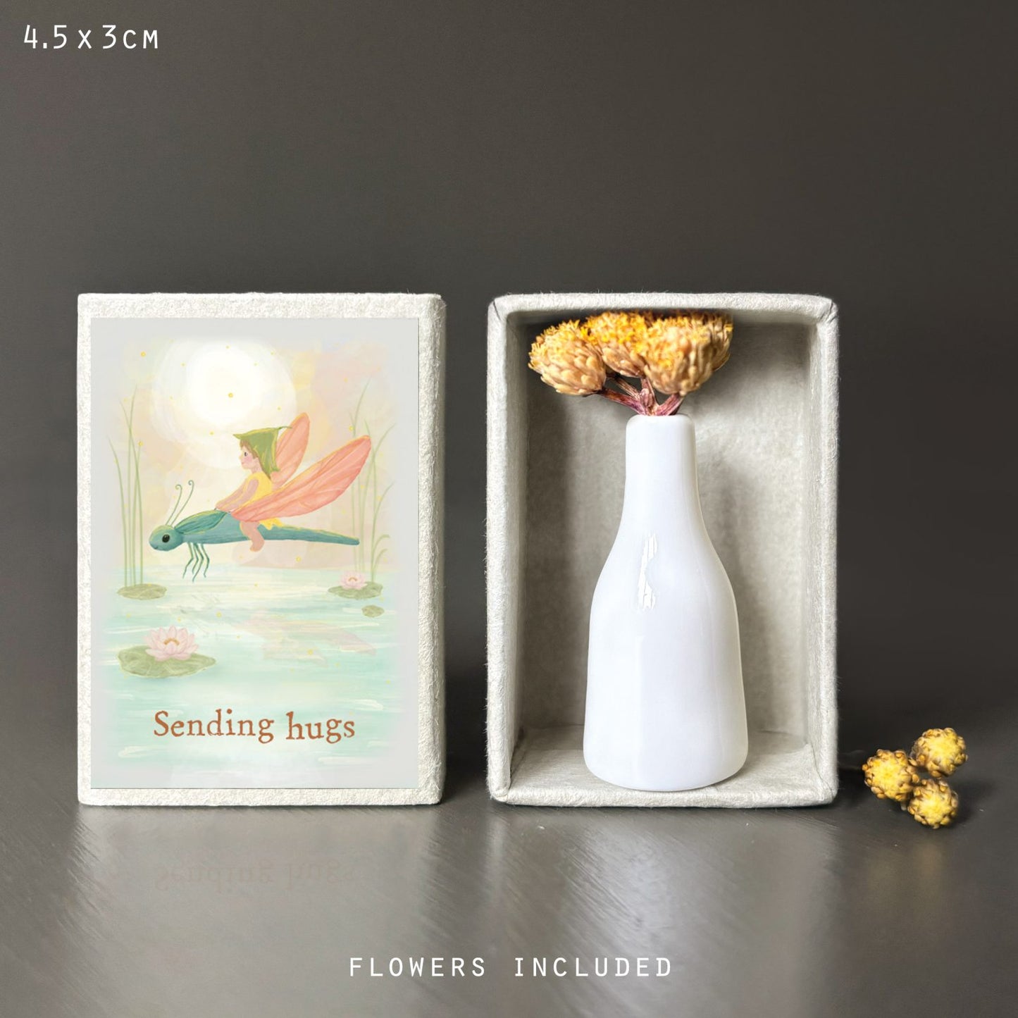 Porcelain Matchbox Vase & Dried Flowers - Sending Hugs