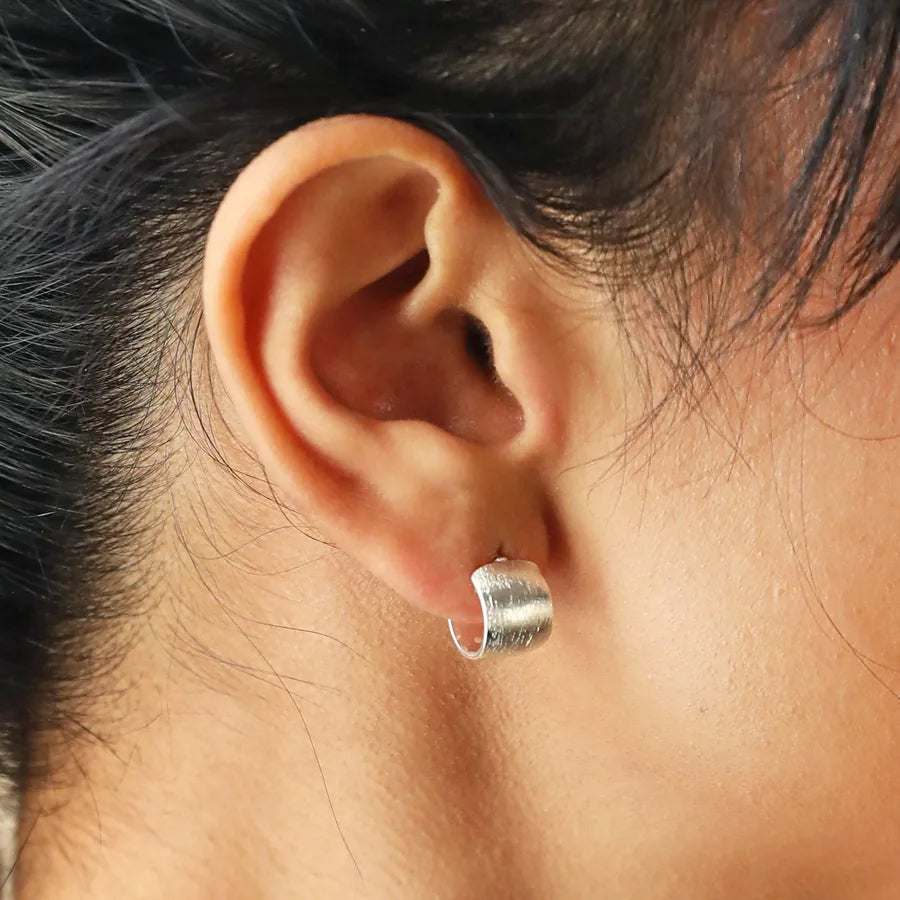 Brushed Wide Silver Huggie Earrings