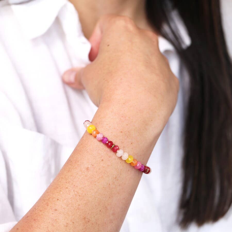 Semi Precious Pink and Purple Stone Beaded Bracelet