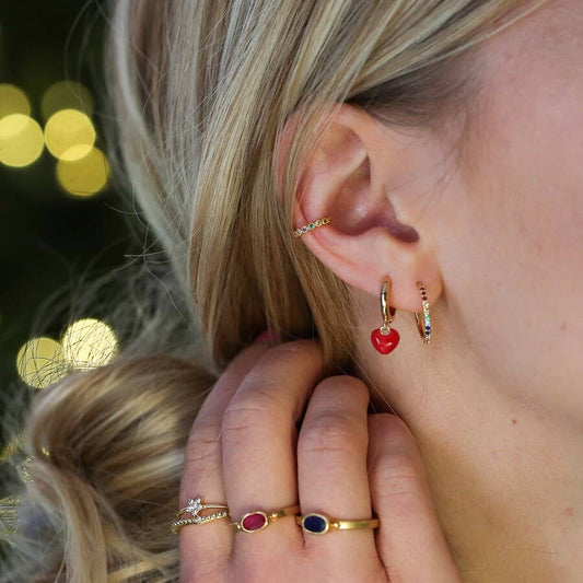 Rainbow Crystal Hoop Earrings in Gold