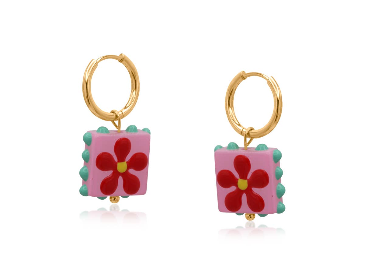 SANTA FE SQUARE FLORAL CHARM EARRINGS