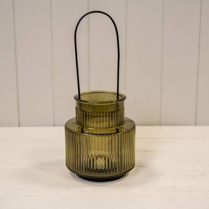 Olive Green Large Candle Holder with Handle