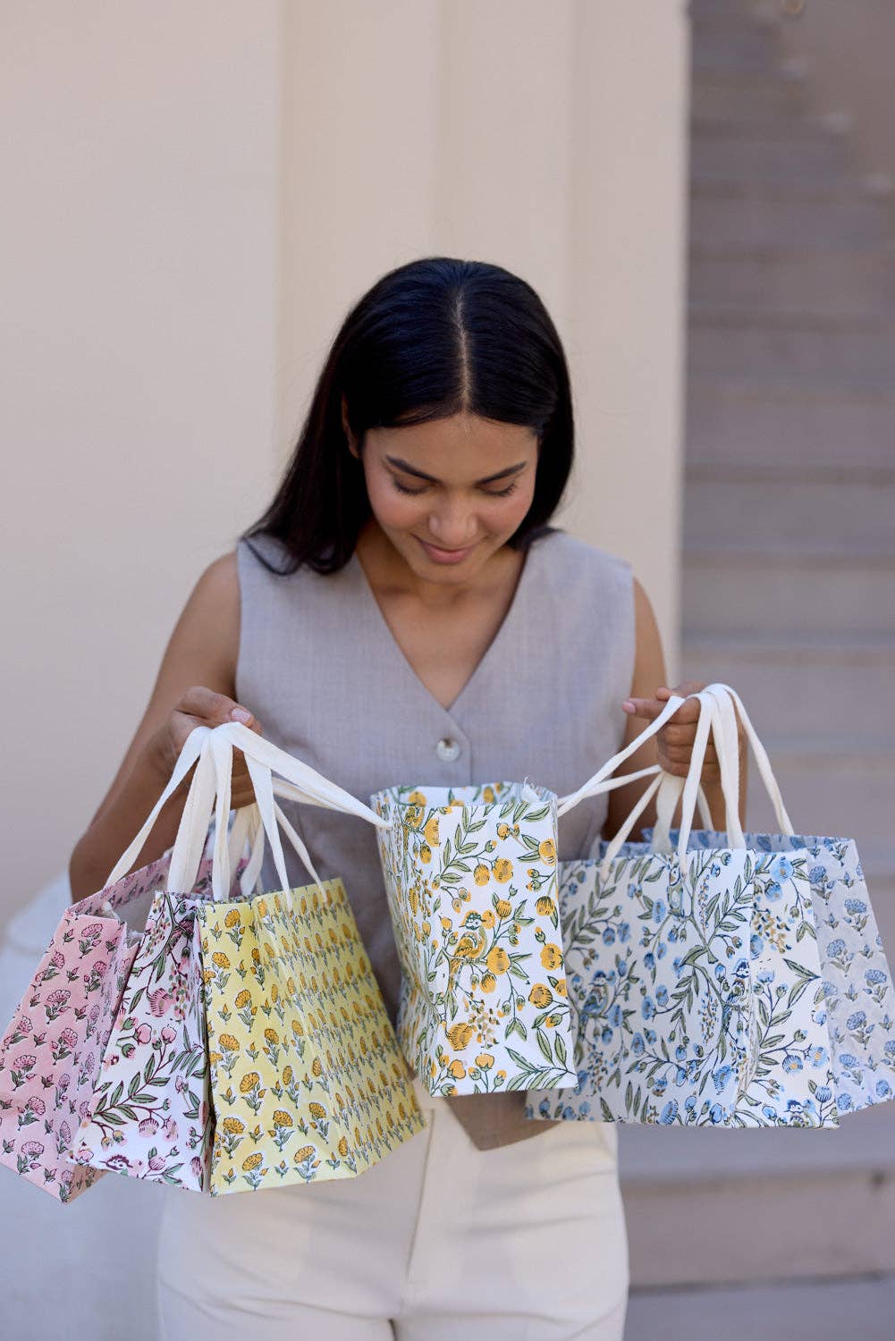 Hand Block Printed Gift Bags (Medium) - Blush Refresh