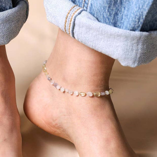 Pastel Semi-Precious Stone Beaded Anklet in Gold