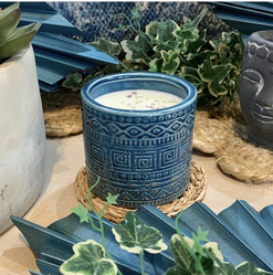 Blue potted citronella candle