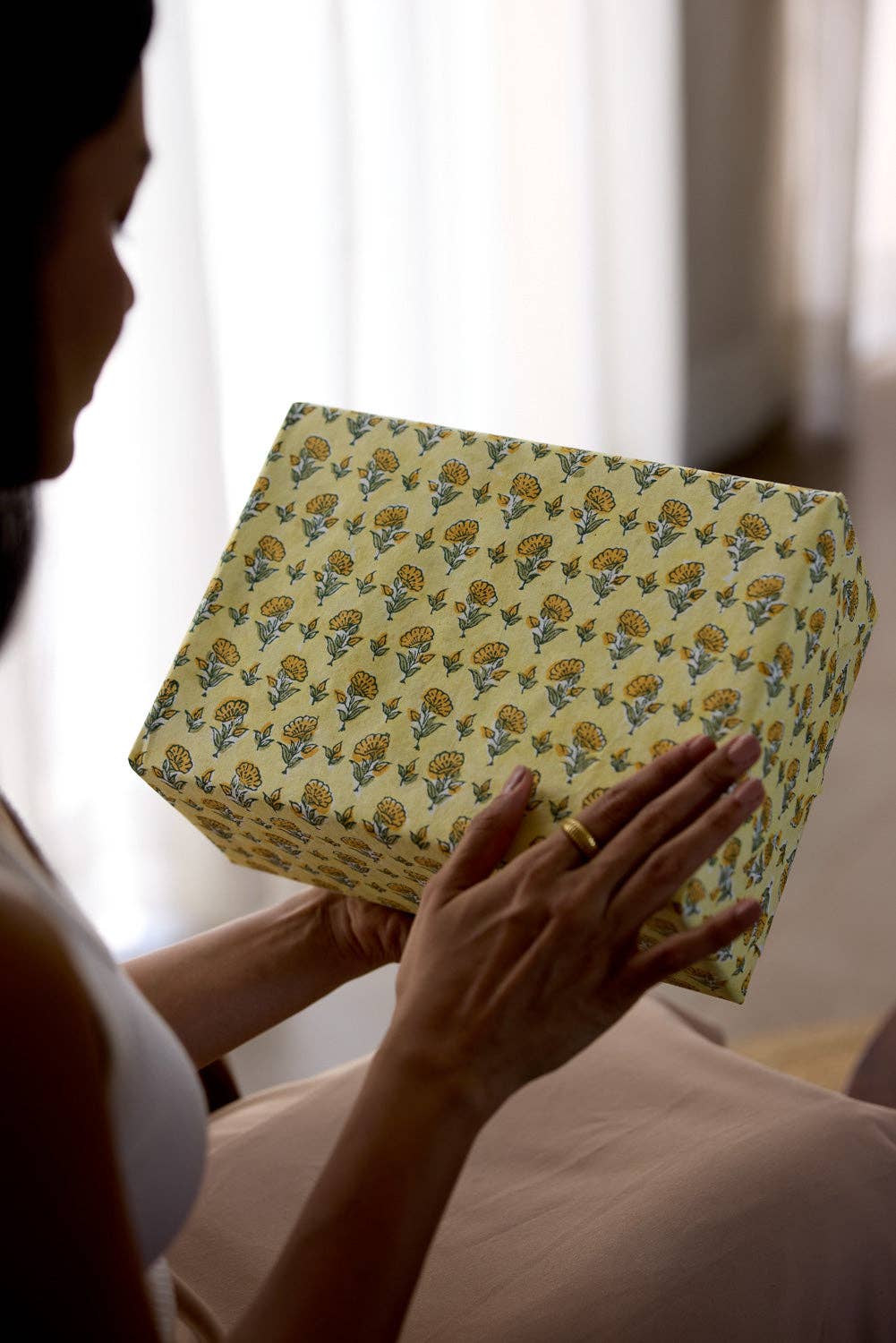 Block Printed Wrapping Paper Sheets - BP Ditsy Floral Sunshine