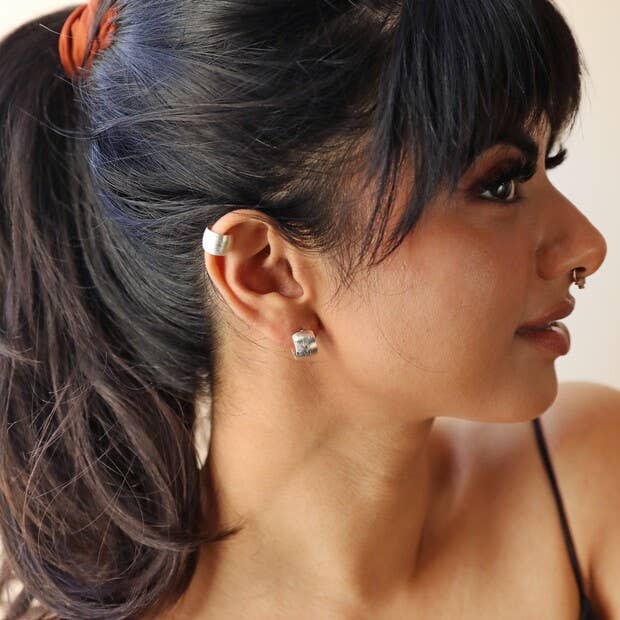 Brushed Wide Huggie Hoop Earrings