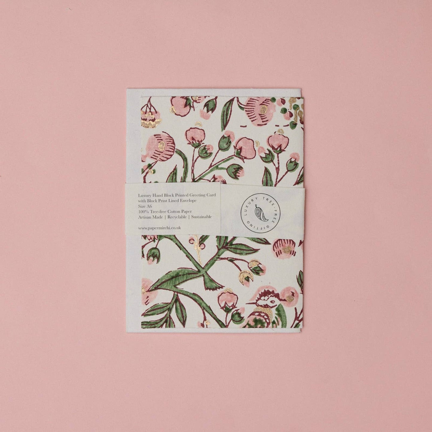 Hand Block Printed Greeting Card - GC Song Birds Blush