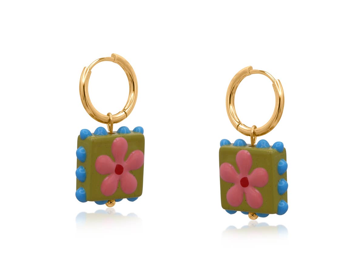 SANTA FE SQUARE FLORAL CHARM  EARRINGS