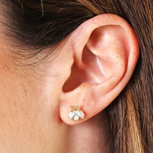 Opal Ladybird Stud Earrings in Gold