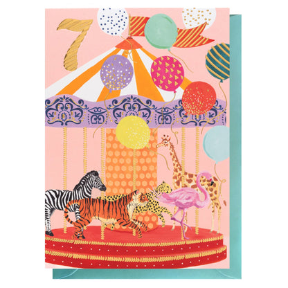 Age 7 Carousel 
Birthday Card | Milestone Age | Kids Cards