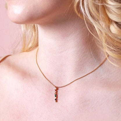 Crystal Vertical Pendant Necklace in Gold