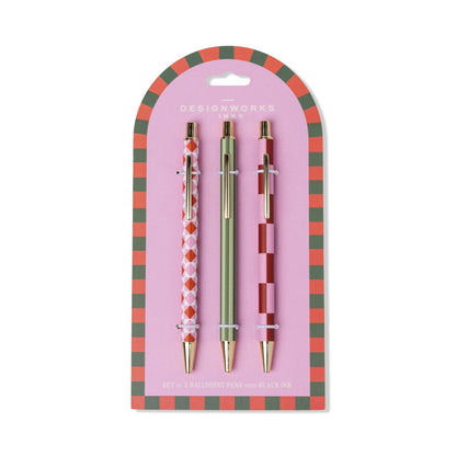 3 Pen Set - Diamond, Stripe, Check