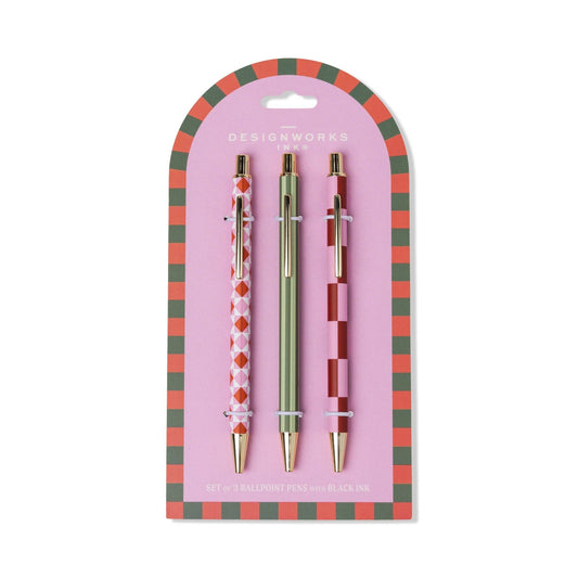 3 Pen Set - Diamond, Stripe, Check