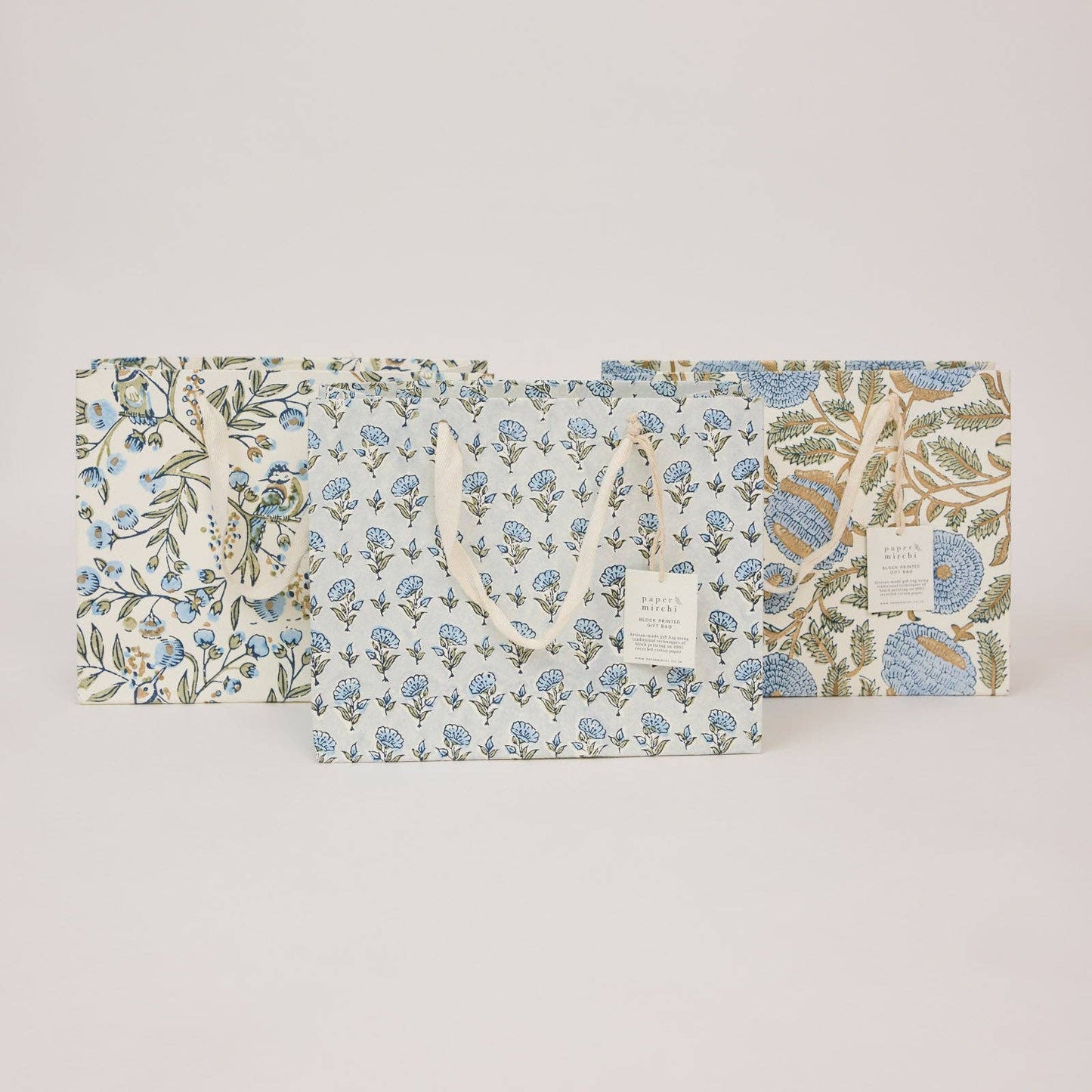 Hand Block Printed Gift Bags (Medium) - Blue Stone Refresh