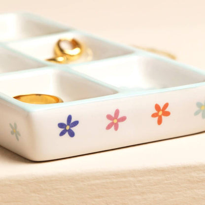 Blue Floral Ceramic Trinket Tray